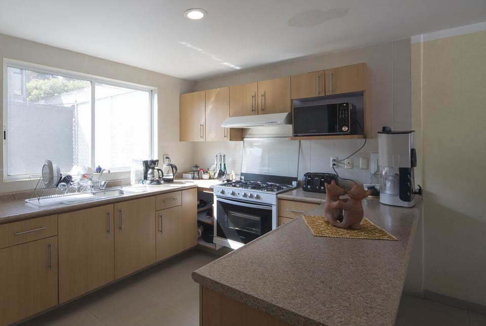 Full-size fridge, microwave, oven, stovetop