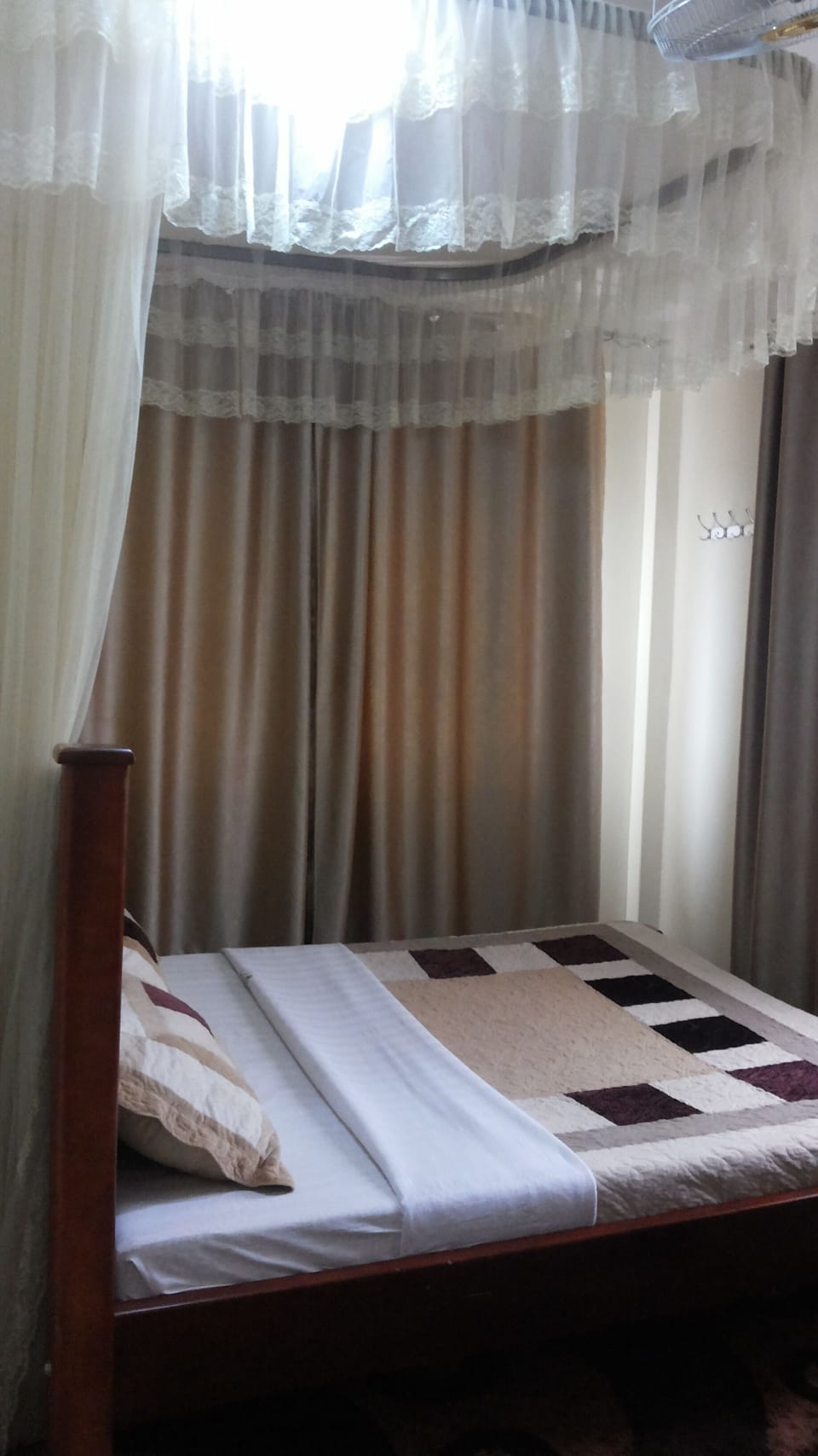 Individually decorated, desk, laptop workspace, blackout drapes