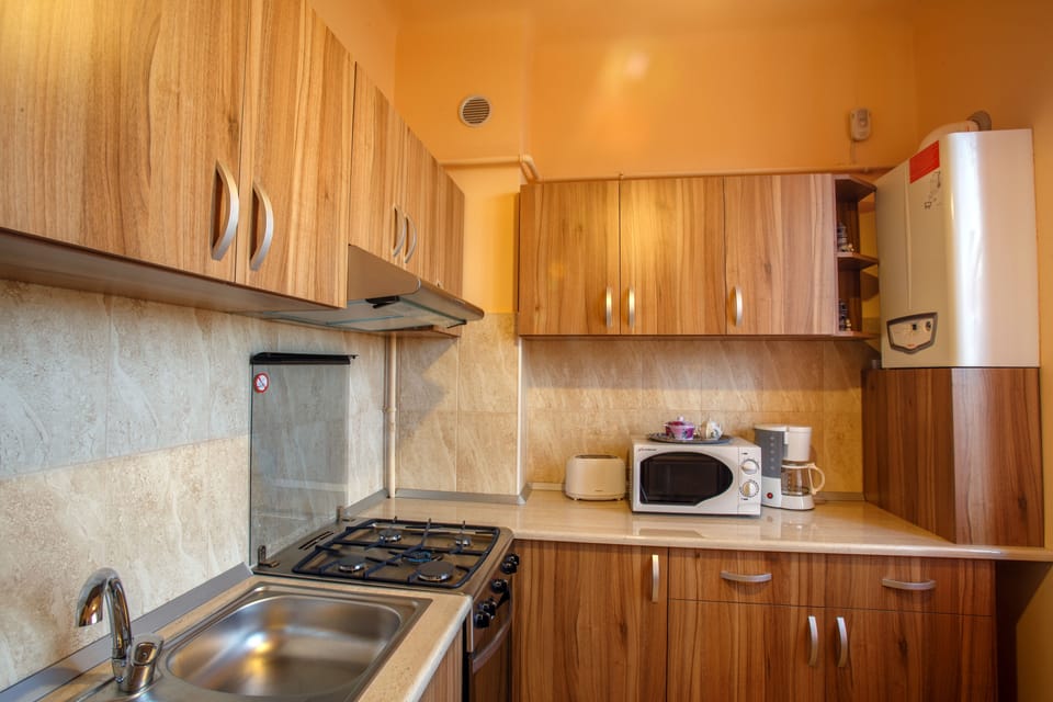 Comfort Apartment | Private kitchen | Fridge, microwave, oven, stovetop