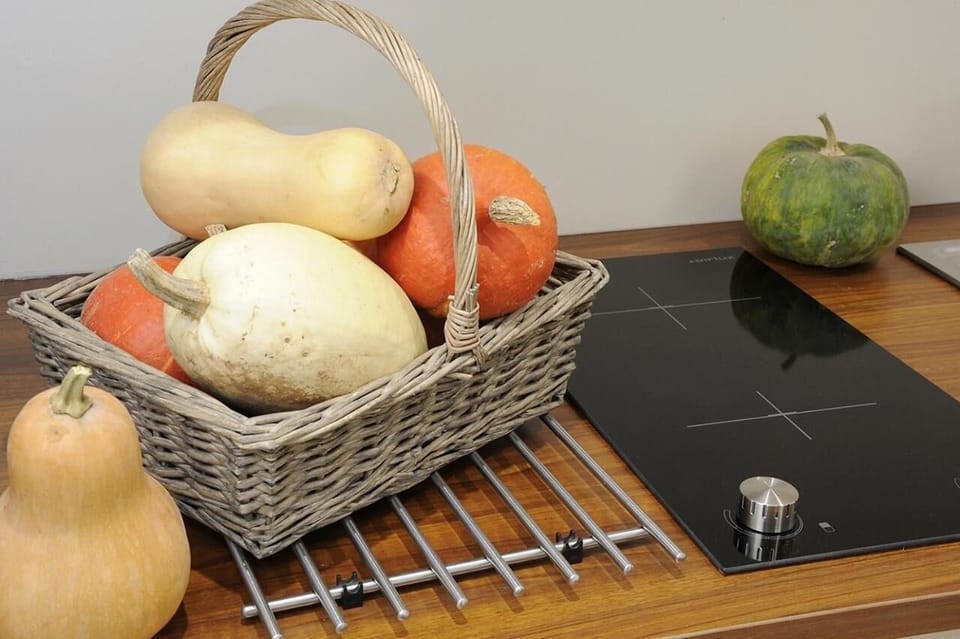 Fridge, microwave, stovetop, electric kettle