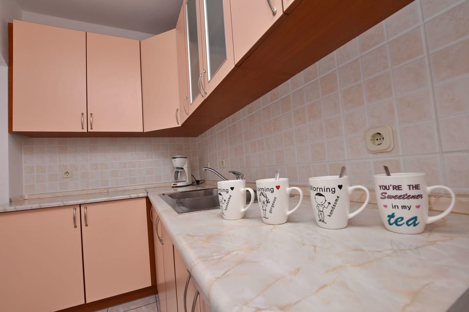 Apartment (A1) | Private kitchen | Fridge, microwave, oven, stovetop