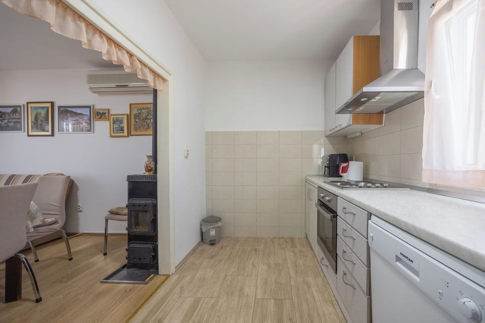 Apartment (A1) | Private kitchen | Fridge, microwave, oven, stovetop
