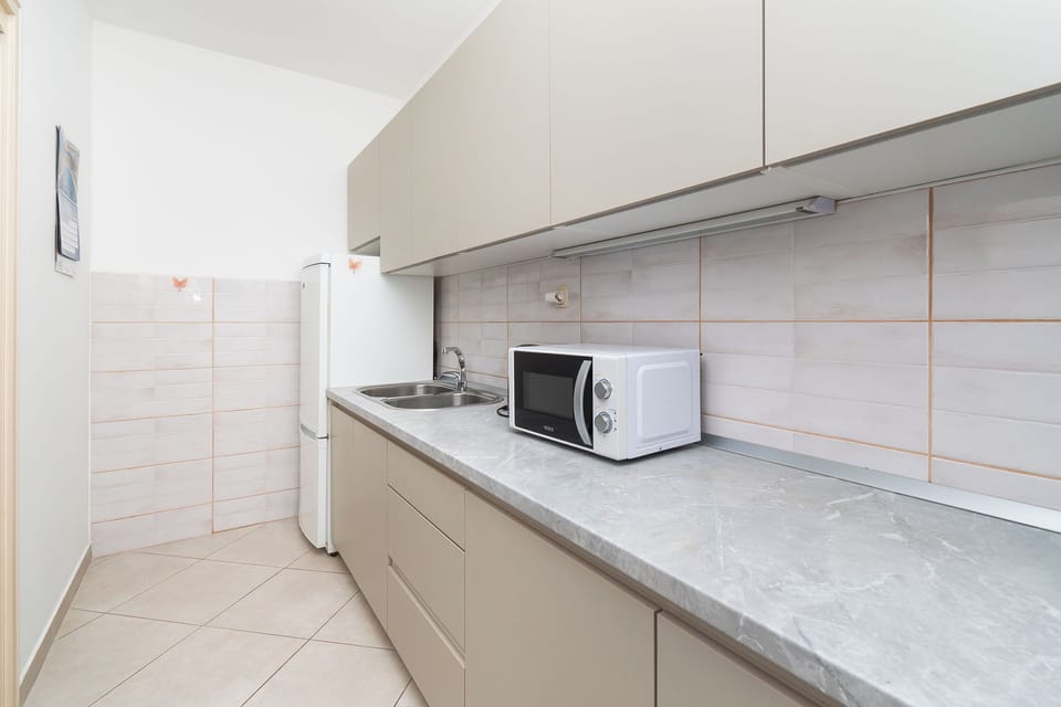 Apartment (A1) | Private kitchen | Fridge, microwave, oven, stovetop