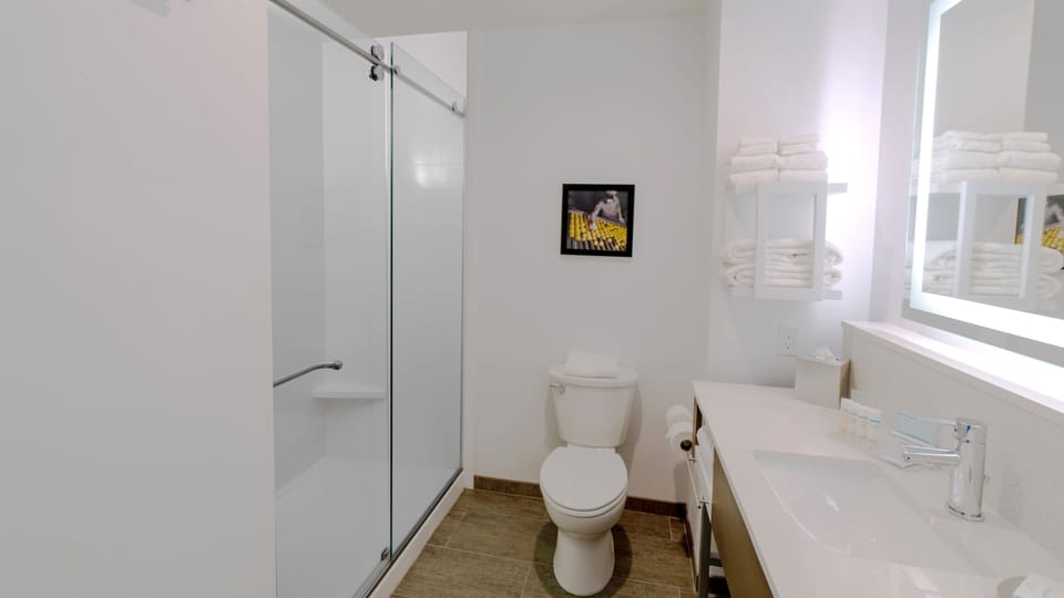 Room, 2 Queen Beds, Microwave | Bathroom | Rainfall showerhead, designer toiletries, hair dryer, towels