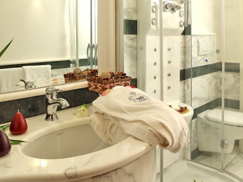 Shower, hair dryer, bathrobes, bidet