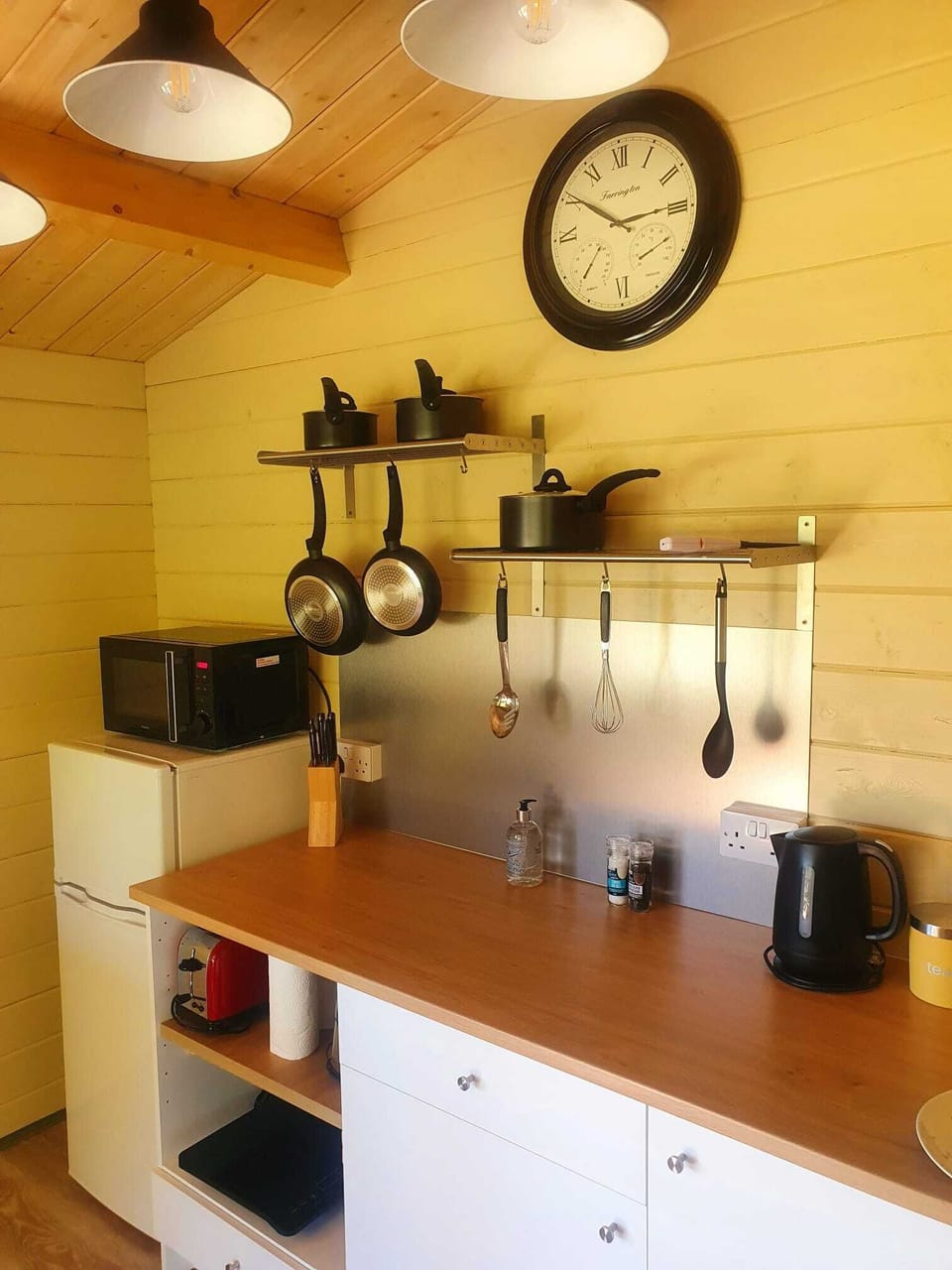 Shepherd Huts | Private kitchen | Fridge, coffee/tea maker, electric kettle, highchair