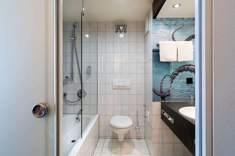 Eco-friendly toiletries, hair dryer, towels, soap