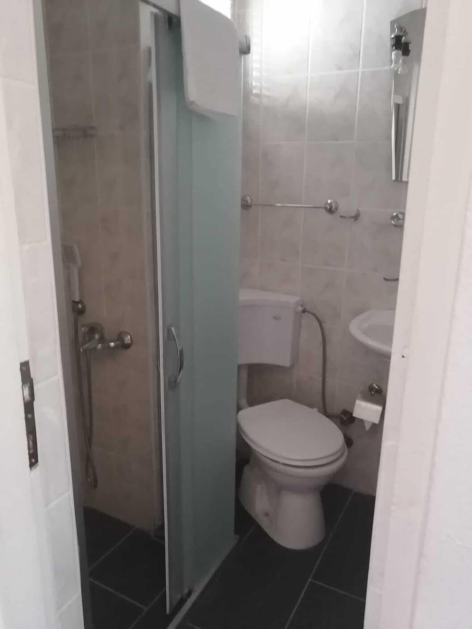 Shower, slippers, towels