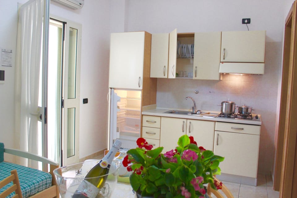 Apartment, Terrace | Private kitchen | Full-size fridge, stovetop, coffee/tea maker, cookware/dishes/utensils