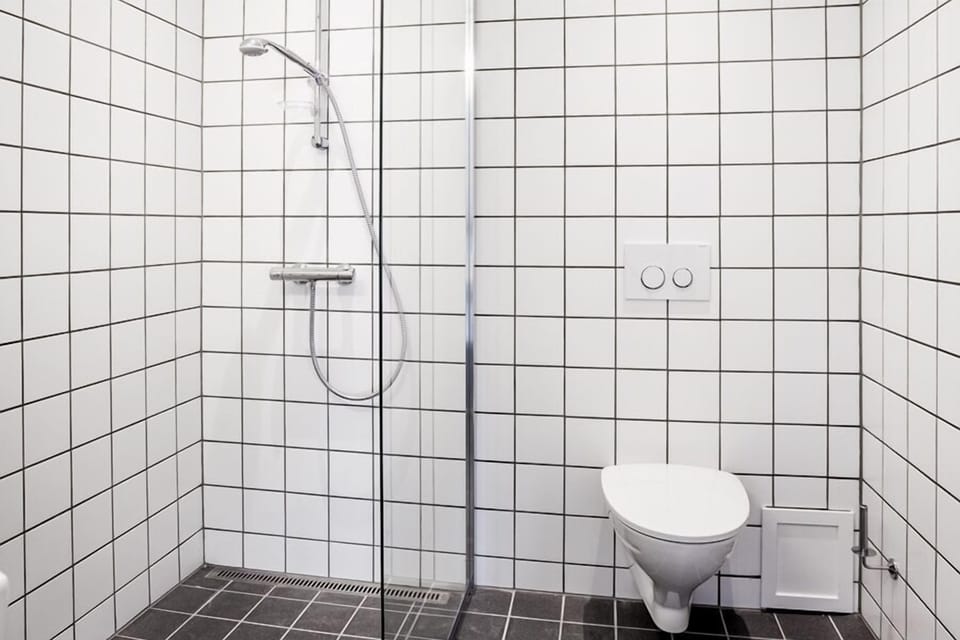 Shower, free toiletries, hair dryer, towels