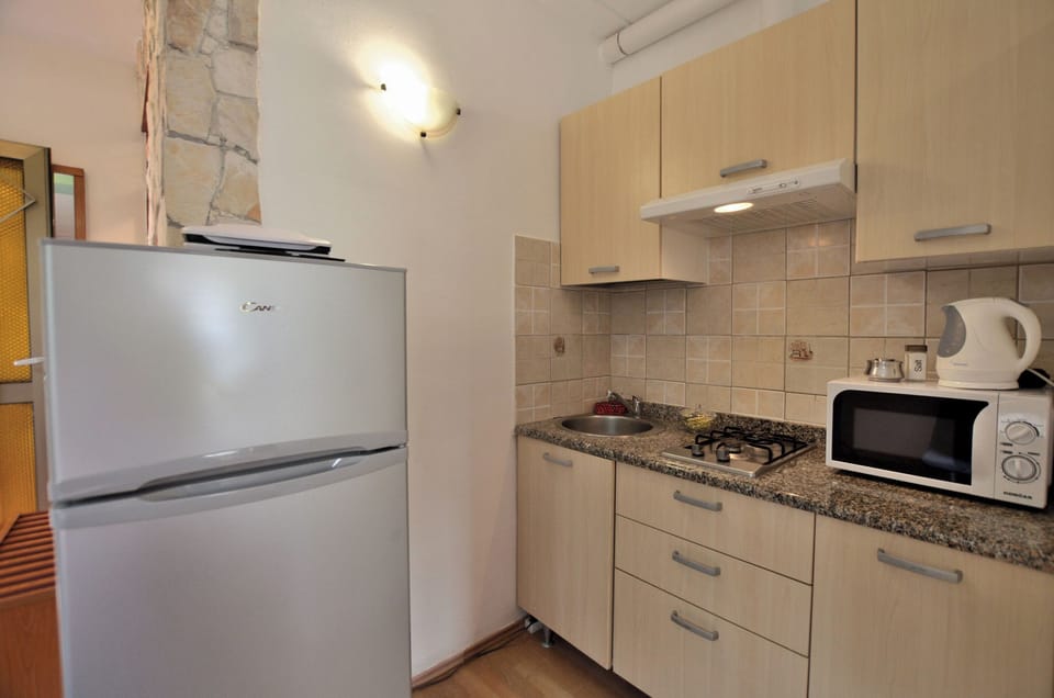 Studio (A1) | Private kitchen | Fridge, microwave, stovetop, electric kettle