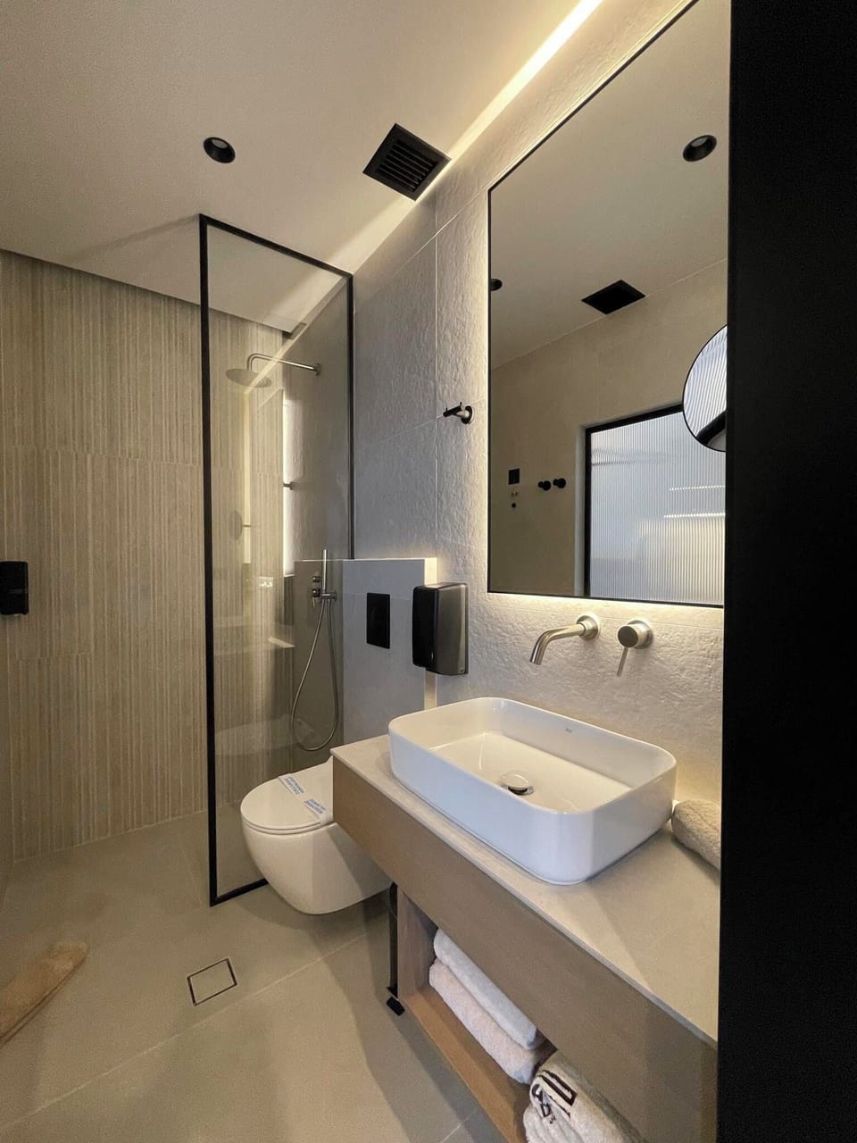 Hair dryer, bathrobes, slippers, towels