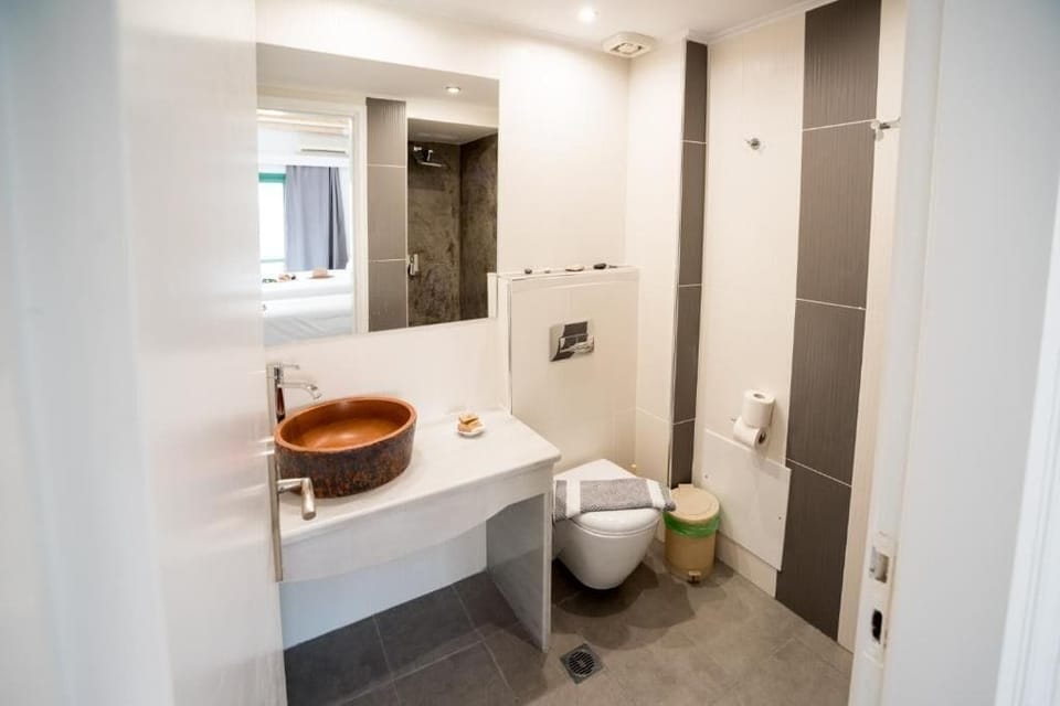 Shower, hair dryer, slippers, towels