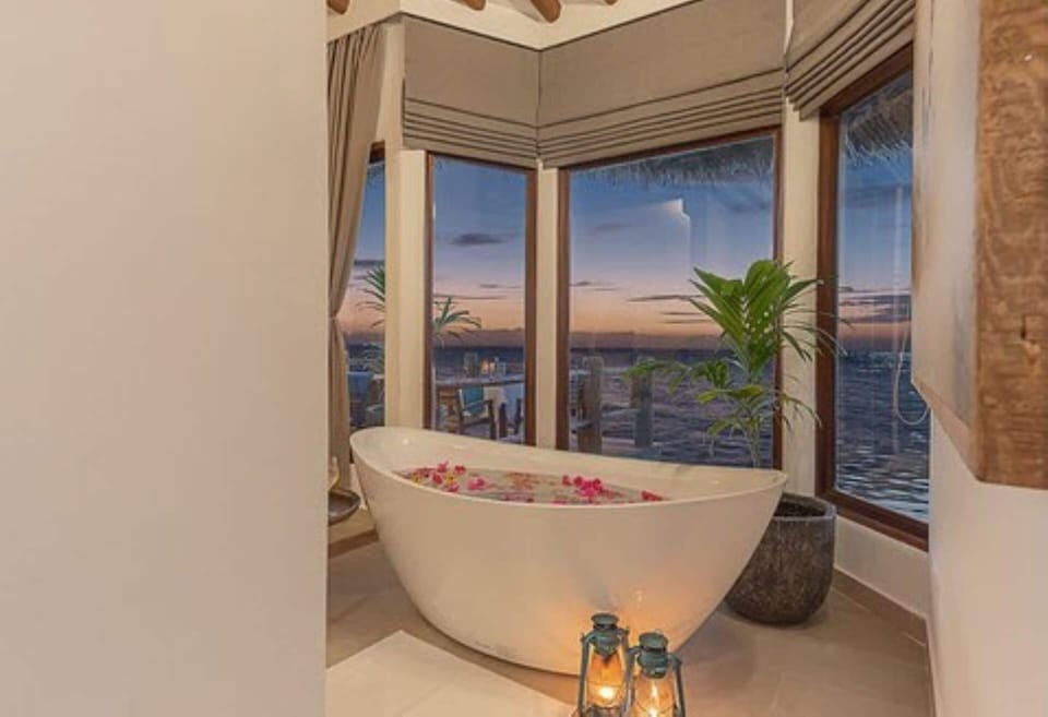 Luxury Villa, 1 Bedroom, Ocean View, Overwater | Bathroom | Shower, rainfall showerhead, designer toiletries, hair dryer