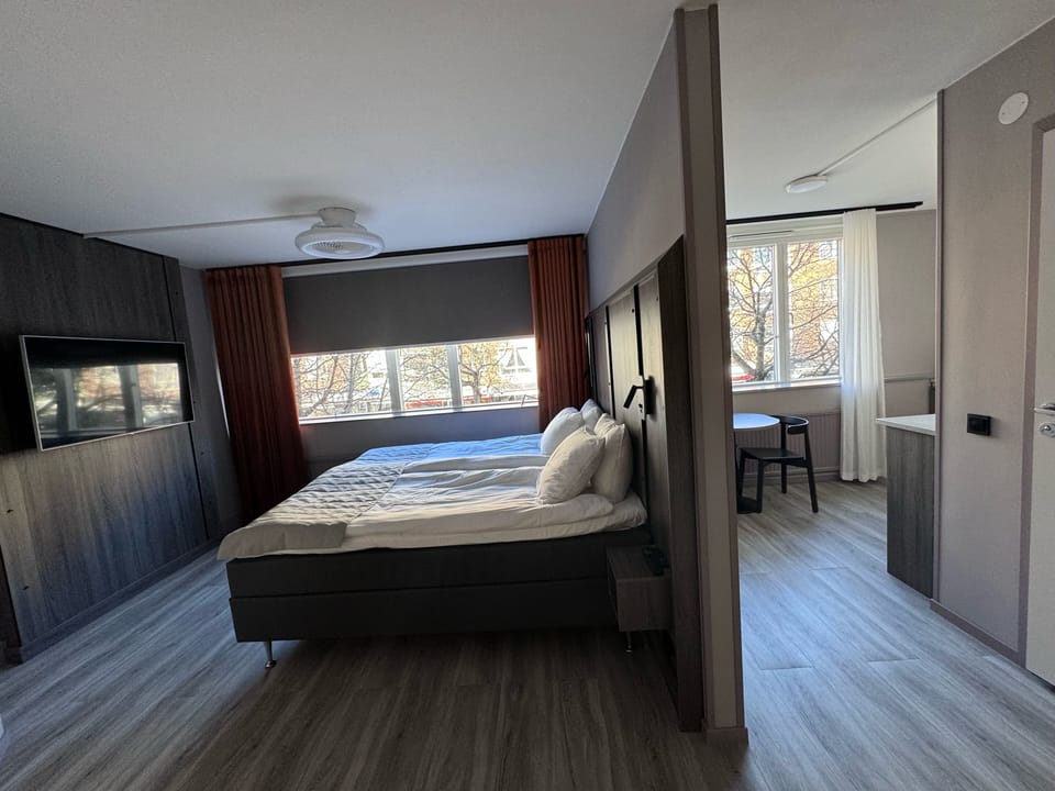 Desk, laptop workspace, blackout drapes, WiFi (free)