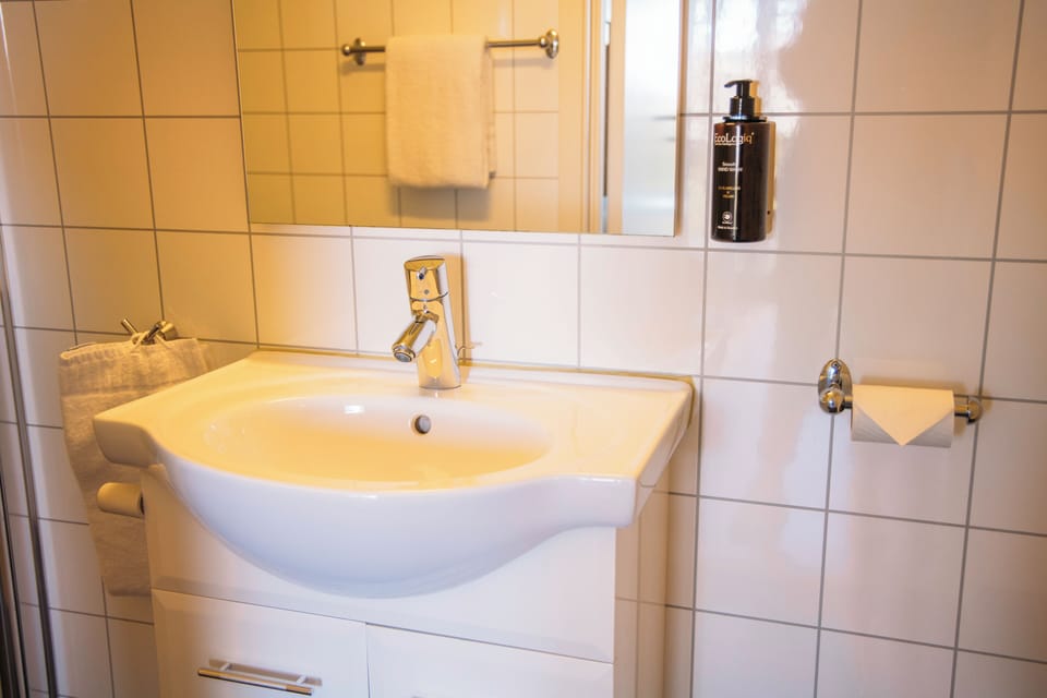 Shower, towels, soap, shampoo