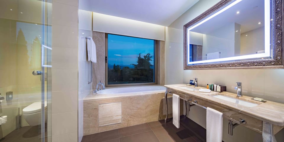 Deluxe Room, 1 King Bed, Park View | Bathroom | Hair dryer, slippers, towels