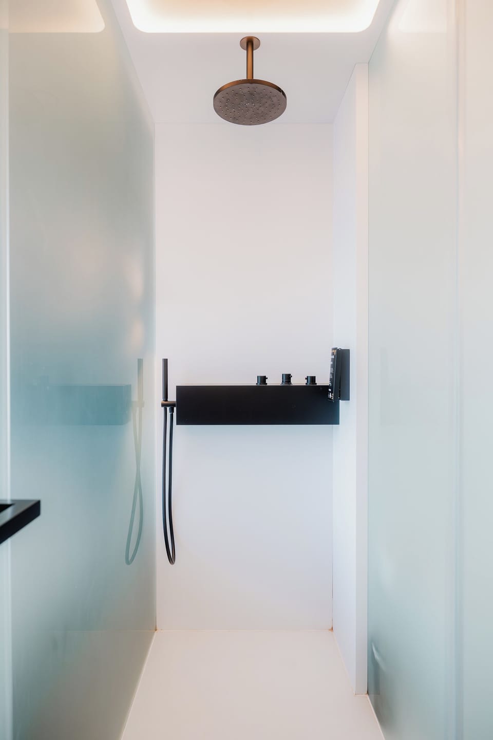 Shower, rainfall showerhead, eco-friendly toiletries, hair dryer