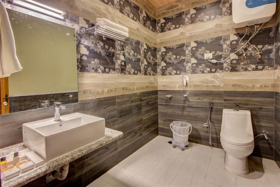 Shower, slippers, towels, soap