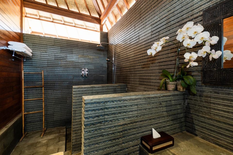 Shower, free toiletries, hair dryer, bathrobes