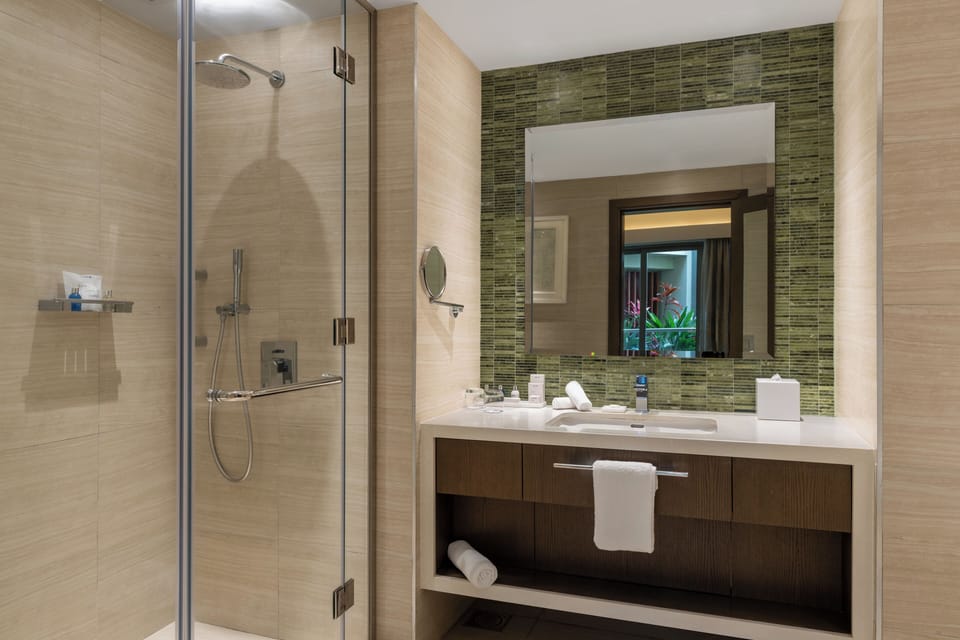 Rainfall showerhead, free toiletries, hair dryer, bathrobes