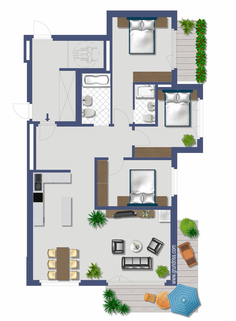 Vita 4 - Three-Bedroom Apartment (2nd floor) | Down comforters, pillowtop beds, individually decorated