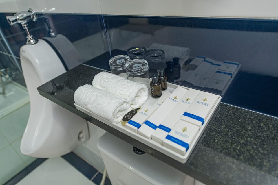Shower, free toiletries, hair dryer, bathrobes