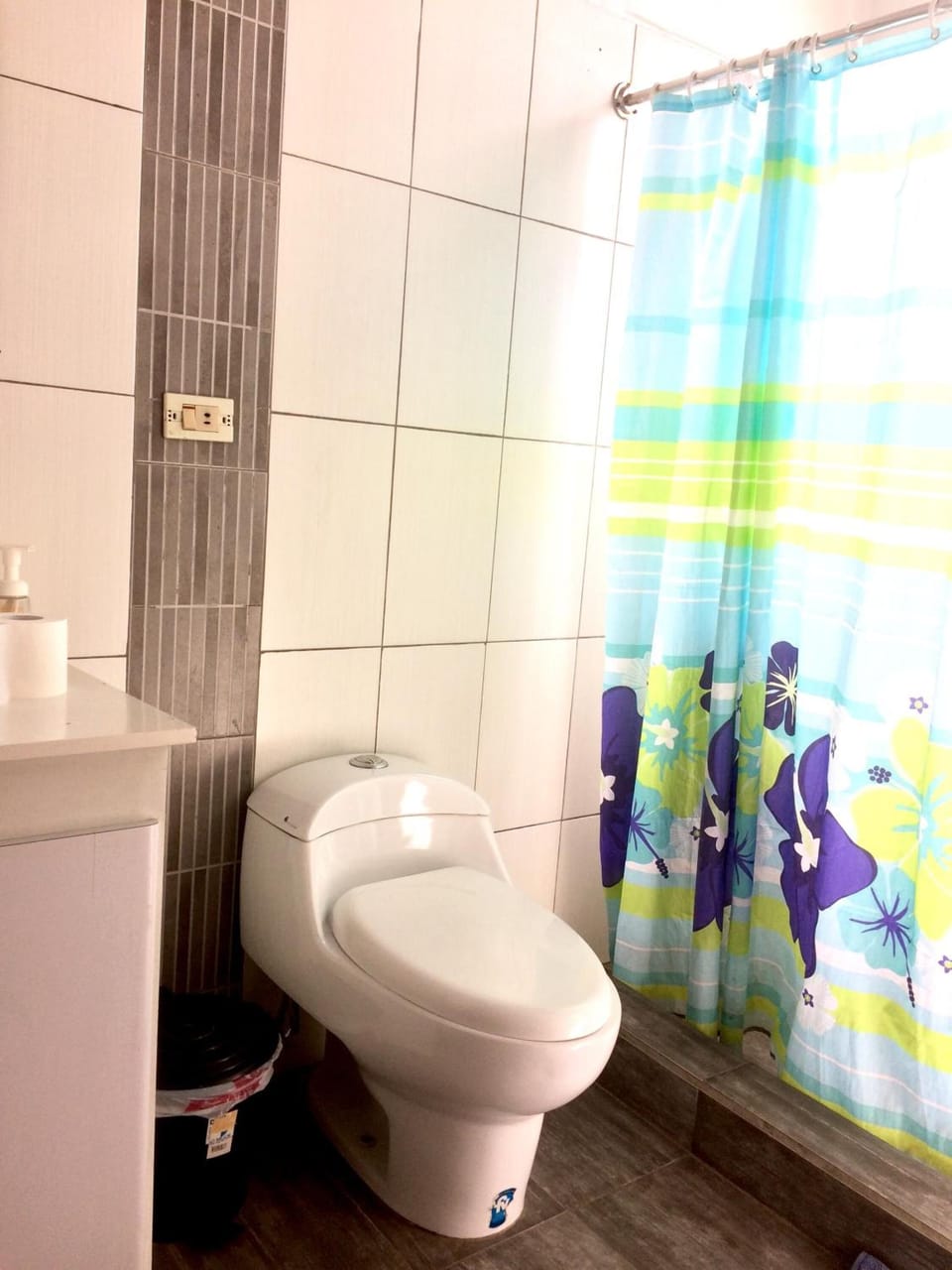 Shower, towels, soap, toilet paper