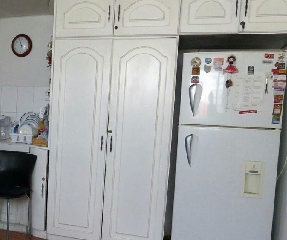 Fridge, microwave, cookware/dishes/utensils