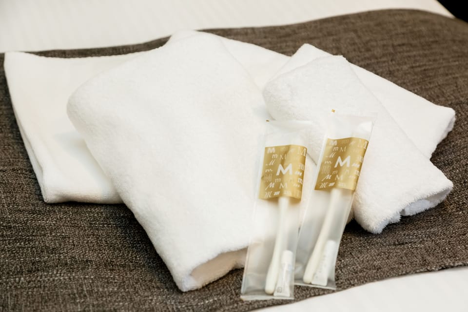 Combined shower/tub, free toiletries, hair dryer, slippers