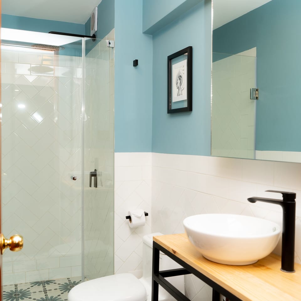 Basic Single Room | Bathroom | Shower, rainfall showerhead, free toiletries, hair dryer