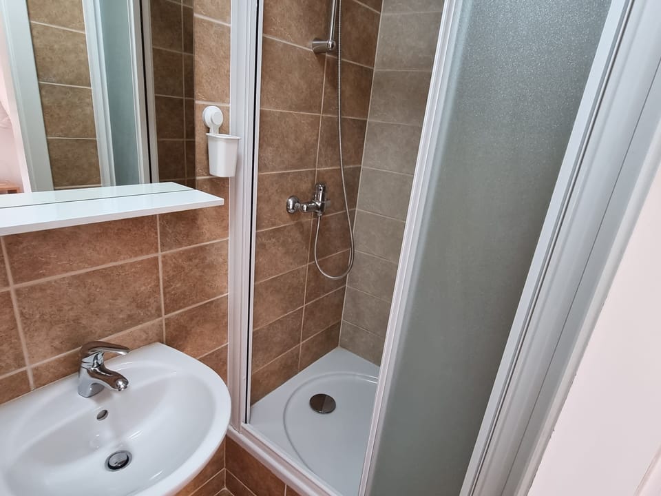 Double Room De Luxe | Bathroom | Shower, hair dryer (on request), towels