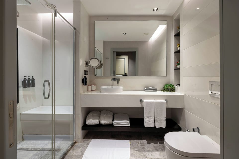 Taksim Suite | Bathroom | Shower, hair dryer, slippers, towels