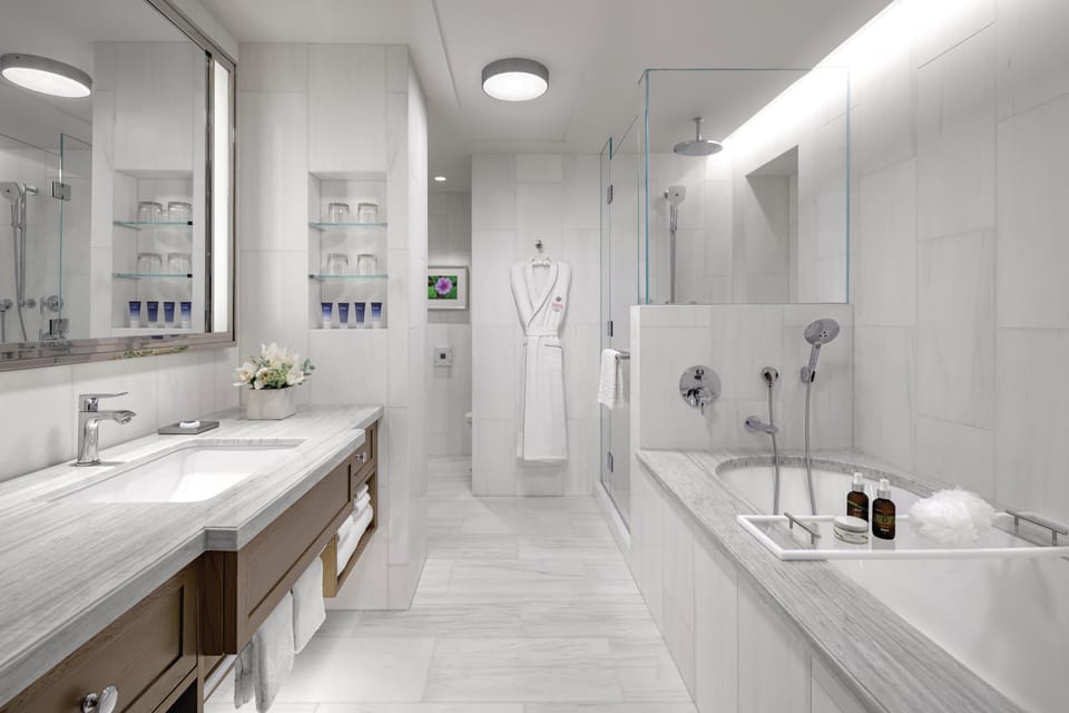 Suite, 1 King Bed, Ocean View | Bathroom | Combined shower/tub, deep soaking tub, free toiletries, hair dryer