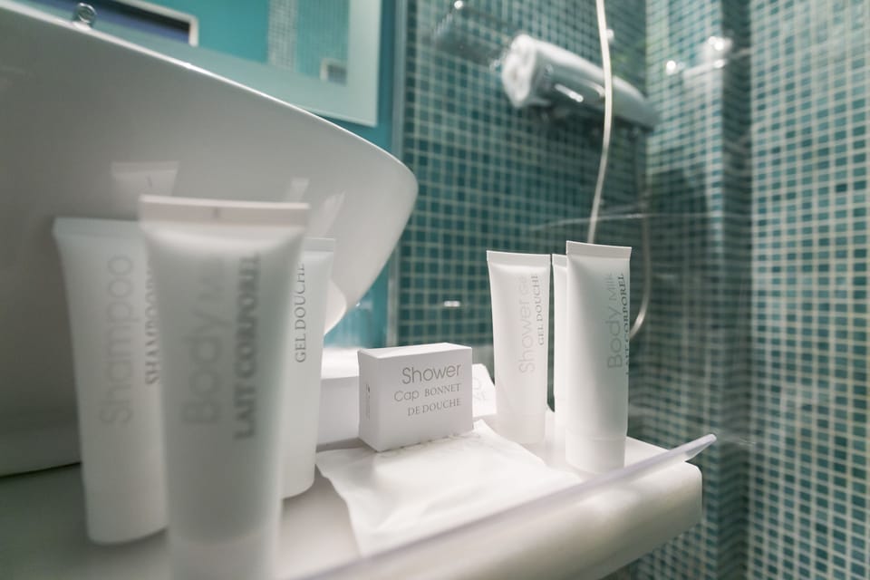 Free toiletries, hair dryer, bidet, towels