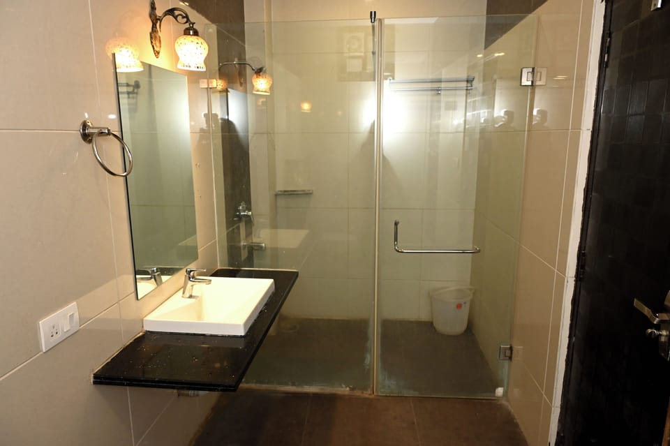 Shower, slippers, towels