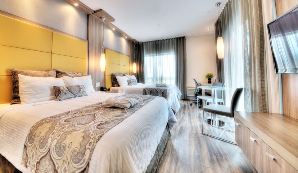Excellence Room 2 Queen Beds | Hypo-allergenic bedding available, desk, blackout drapes, soundproofing