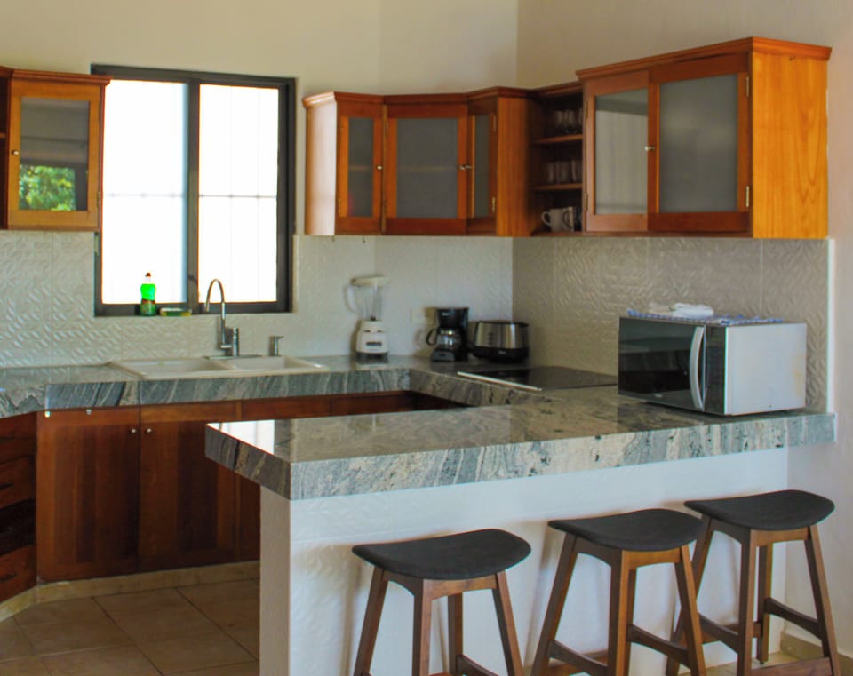 Comfort Apartment | Private kitchen | Full-size fridge, microwave, oven, stovetop