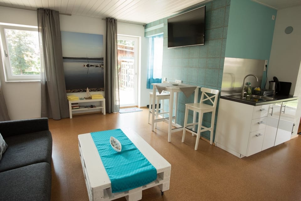 Apartment (Waterlounge) | Private kitchen | Full-size fridge, microwave, stovetop, electric kettle