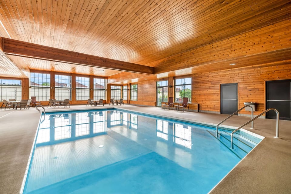 Indoor pool, open 9:00 AM to midnight, sun loungers