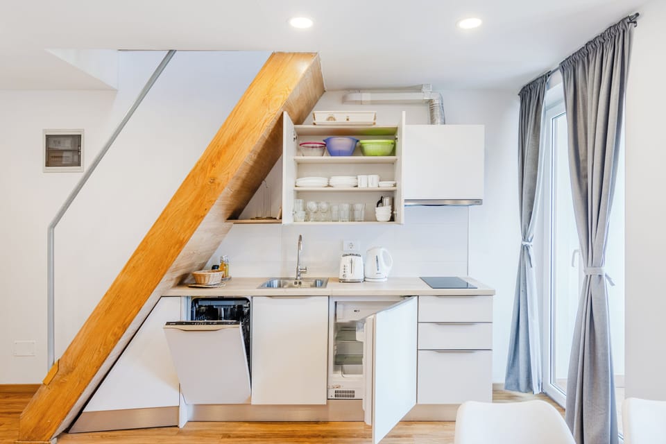 Apartma , balkony, montain view, A3 | Private kitchen | Fridge, dishwasher, electric kettle, highchair