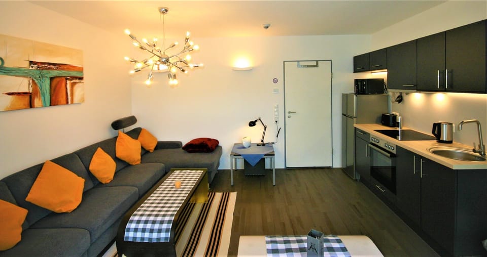 Family Apartment | Private kitchen | Shared fridge, microwave, coffee/tea maker, electric kettle