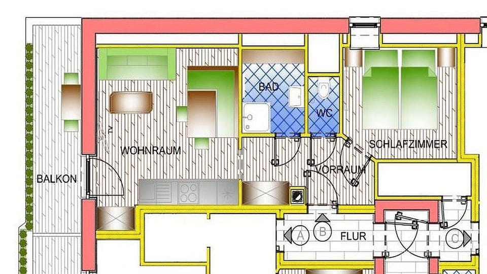 Apartment, Private Bathroom (Balkonwohnung B) | Laptop workspace, blackout drapes, free WiFi, bed sheets