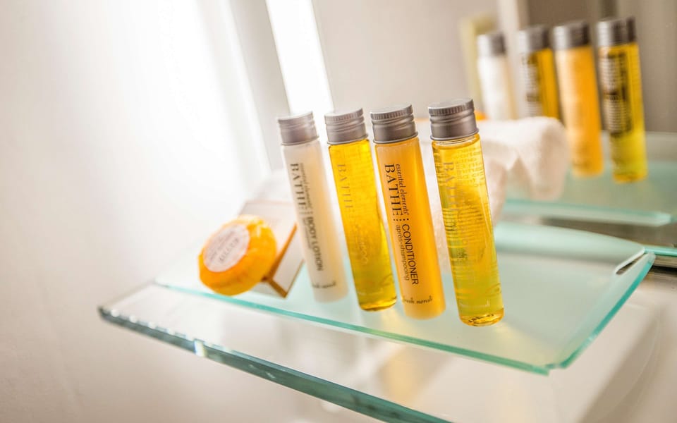 Combined shower/tub, free toiletries, hair dryer, towels