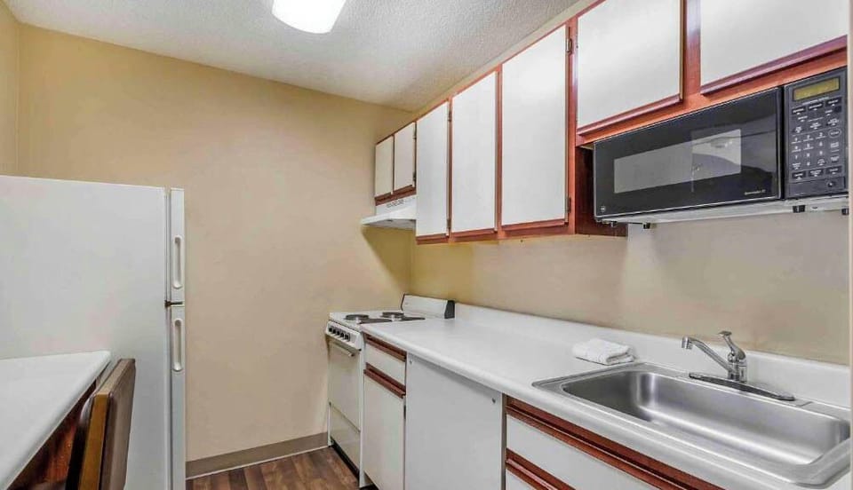 Full-size fridge, microwave, stovetop