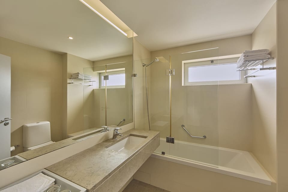 Bathtub, free toiletries, hair dryer, towels