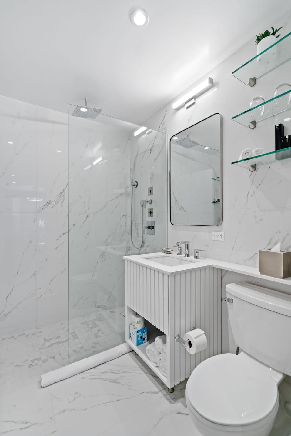 Room, 1 King Bed (THE GOTHAM SUITE) | Bathroom | Shower, rainfall showerhead, designer toiletries, hair dryer