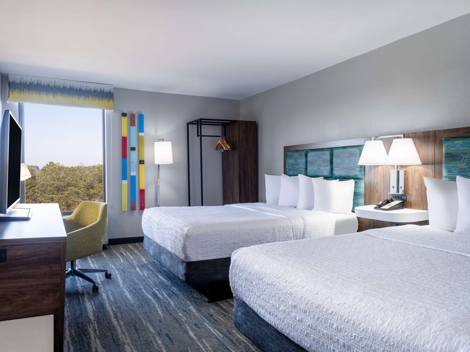 Two queen beds non smoking | Down comforters, in-room safe, desk, laptop workspace