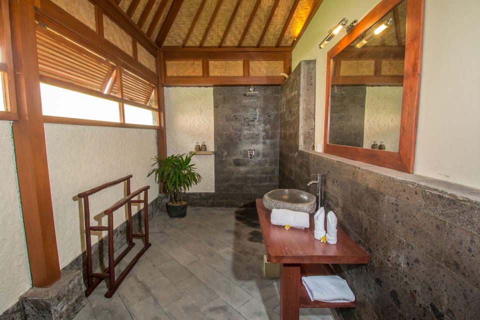 Shower, free toiletries, hair dryer, towels