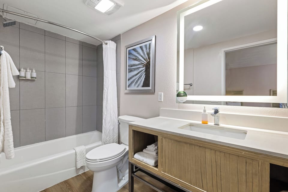 Shower, eco-friendly toiletries, hair dryer, towels